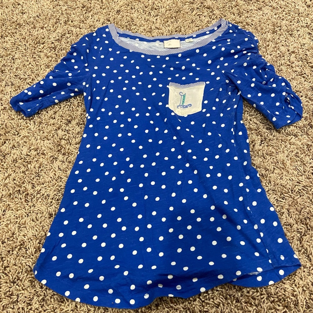 Anthropologie blue polka dot T-shirt size xs